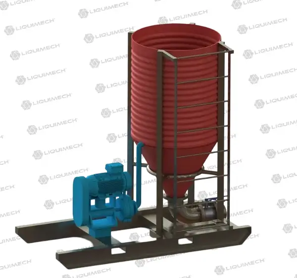 3D Rendered Modular Liquimech hopper tank system for solids management in harsh mining conditions