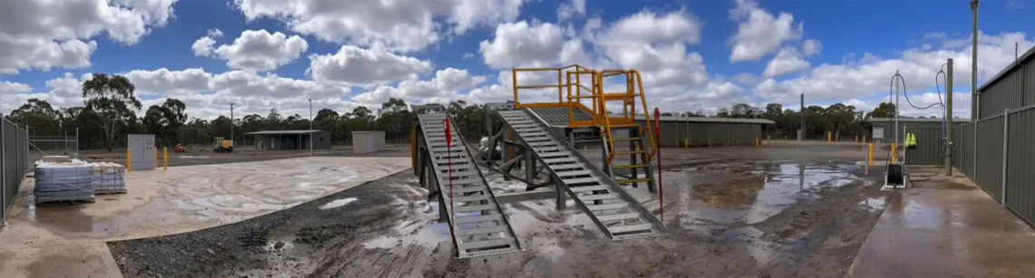 Construction site Liquimech wheel wash system controlling mud on access roads