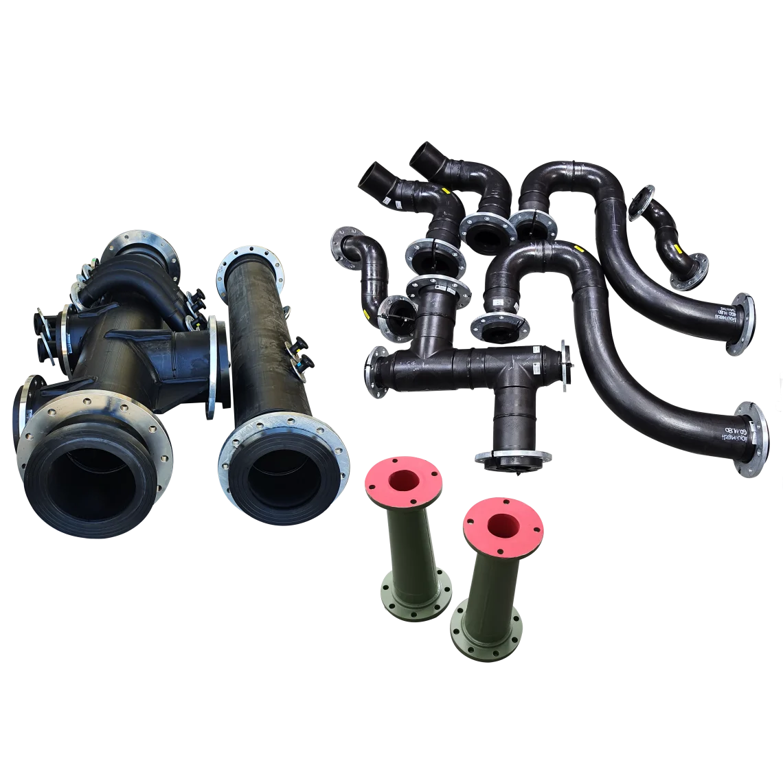 Custom pipe spooling featuring HDPE material, coated and rubber-lined for industrial durability