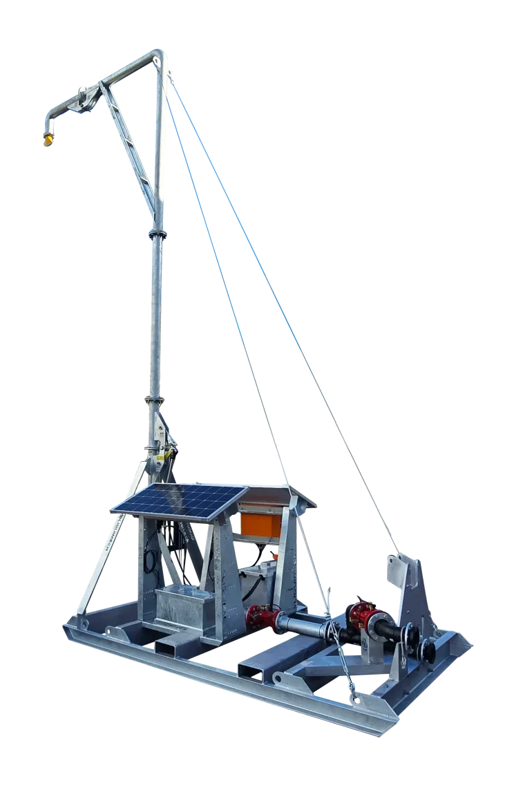 Deployable dust suppression tower for rail and construction sites, designed for efficient trackside and material dust management.