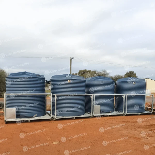 Durable Liquimech portable potable water tank system with integrated pump and skid frame for easy transport
