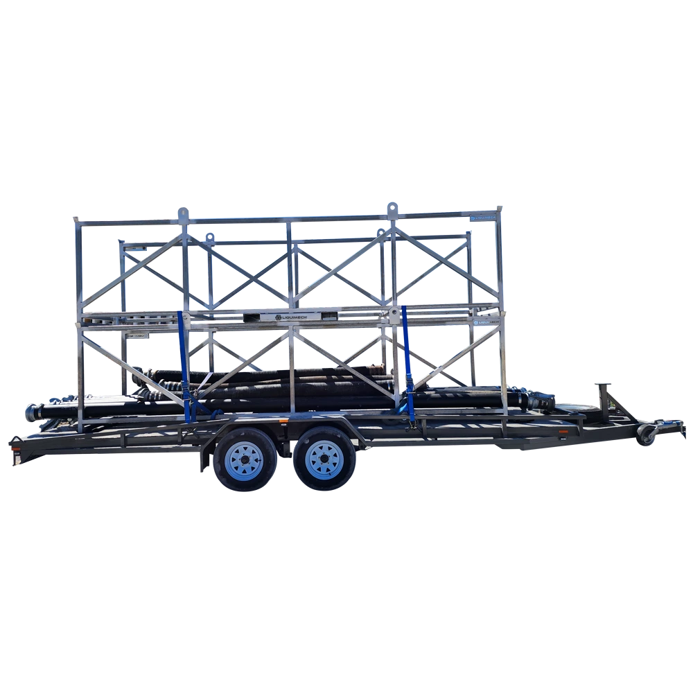 Forklift-compatible mobile storage rack for transporting HDPE pipes and layflat hoses