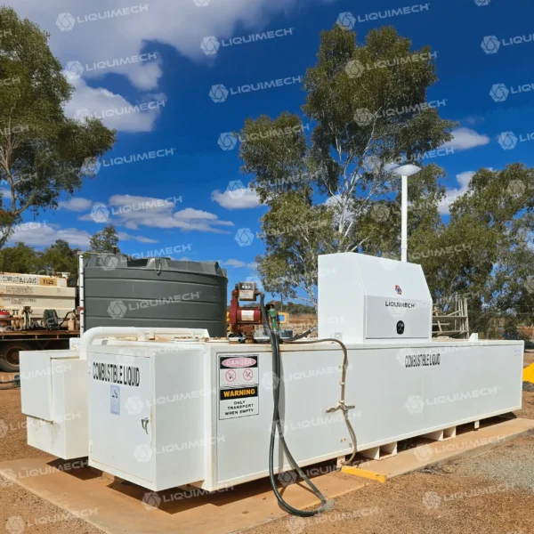 Fuel Management System hardware in Australia with hose and toolbox for on-site fuel dispensing and equipment storage