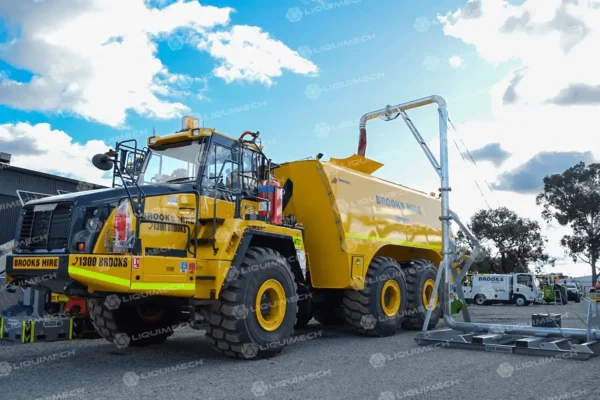 Galvanised portable J stand by Liquimech for flexible and compliant water truck fill points