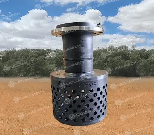 Heavy-duty Liquimech HDPE (poly) pump strainer used in mining operations to prevent pump clogging and damage.