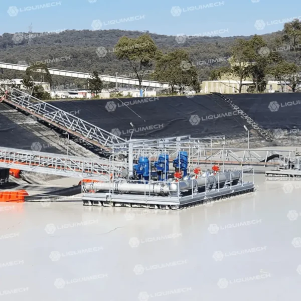 Heavy duty Liquimech pontoons used for floating pump systems in harsh conditions