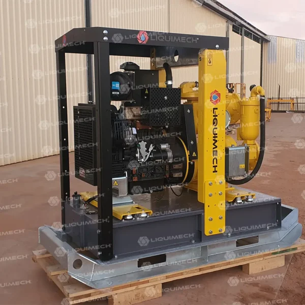 Heavy-duty Liquimech pump and skid for mining, construction, and industrial sites.