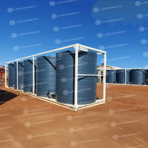 Heavy-duty polyethylene modular bulk water storage tank installed on site