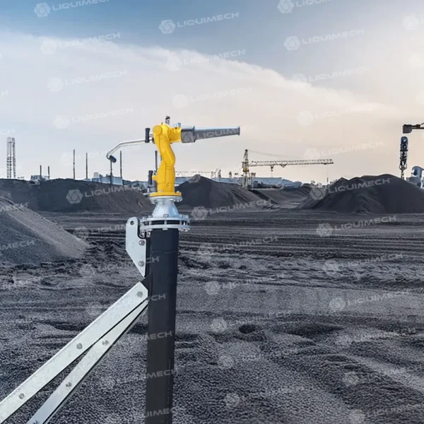High-pressure Dust Control Gun Sprinkler spraying over coal stockpile by Liquimech