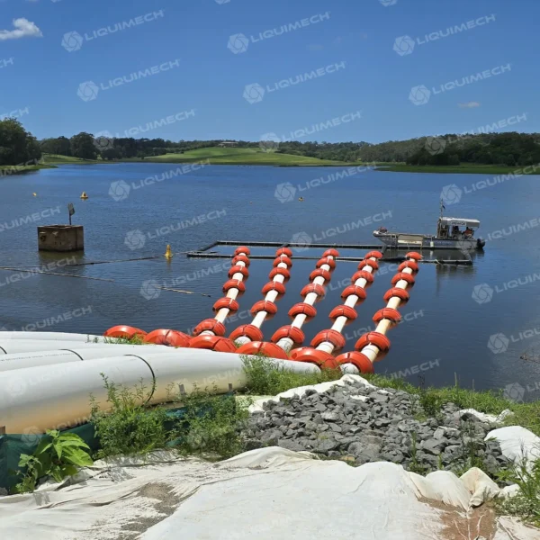 Industrial hose floats supporting floating slurry and water transfer pipelines