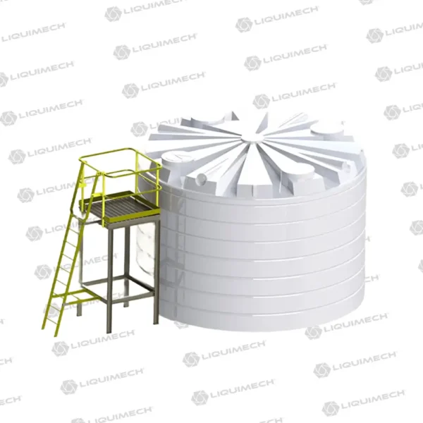 Industrial rendered image of water tank access ladder for safe inspection and maintenance operations by Liquimech