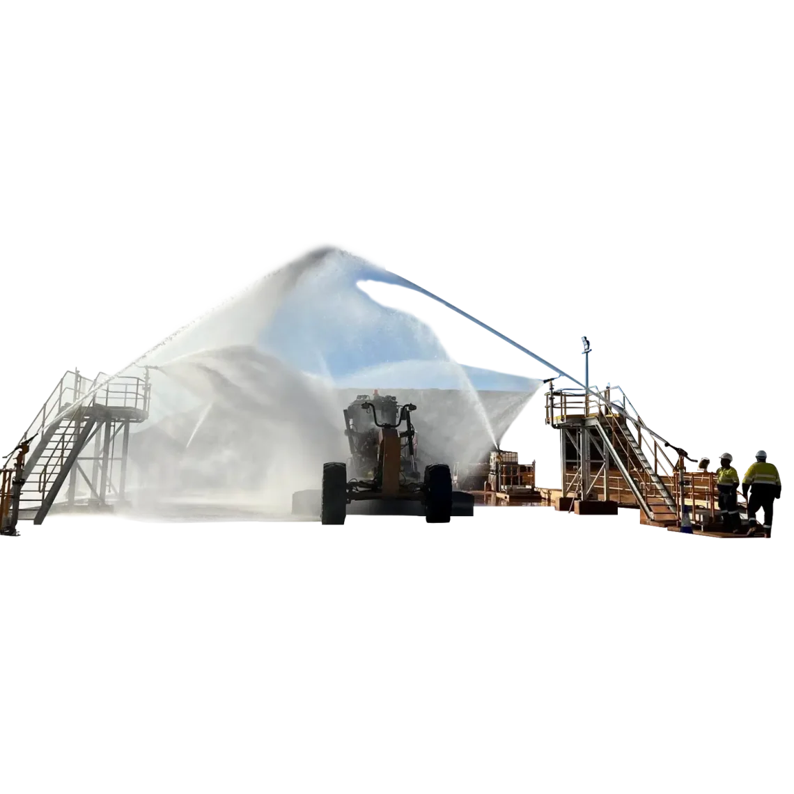 Industrial self-contained wash bay system for efficient cleaning of heavy machinery and trucks