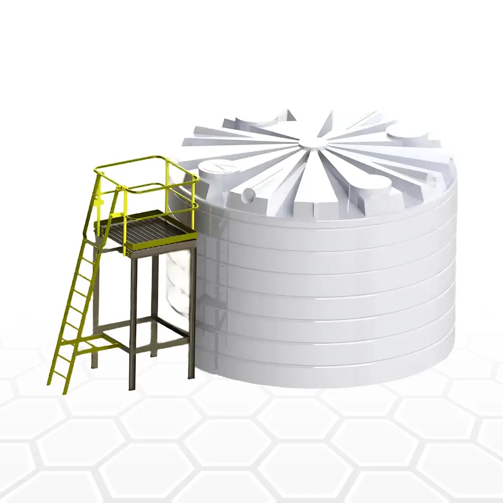 Industrial tank access ladder with non-slip rungs and safety railings for secure entry