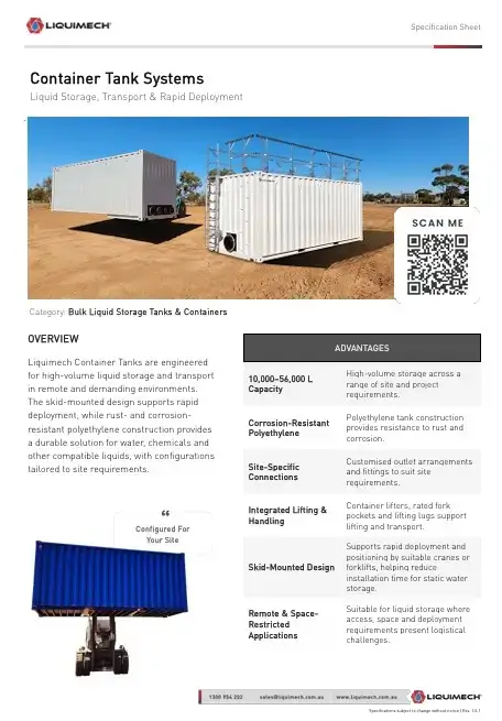 Liquimech Container Tank System Specification Sheet