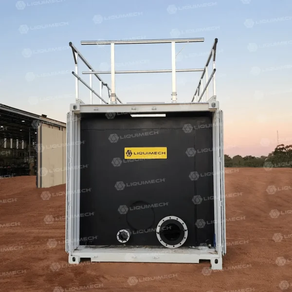 Liquimech Container Tank System with secure access ladder and safety handrails for safe maintenance and inspection