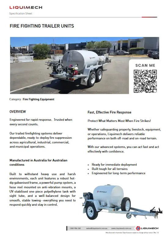 Liquimech Fire Fighting Trailer Units Spec Sheet