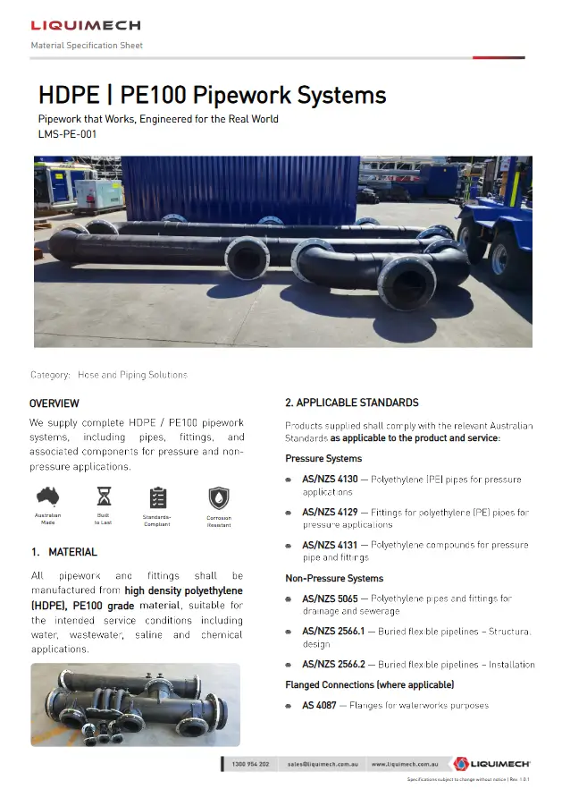 Liquimech HDPE PE100 Pipework System Specification Sheet