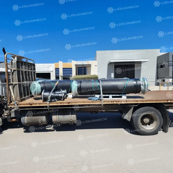 Liquimech HDPE and steel spools secured for industrial delivery