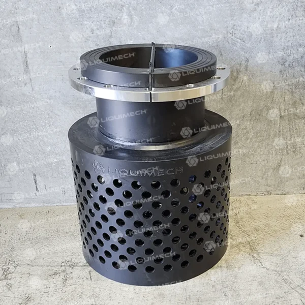 Liquimech HDPE (poly) pump strainer used in marine environments offering corrosion resistance and durability.