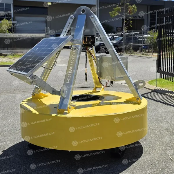 Liquimech HDPE pump float with solar-power for mining, industrial, and remote water applications.