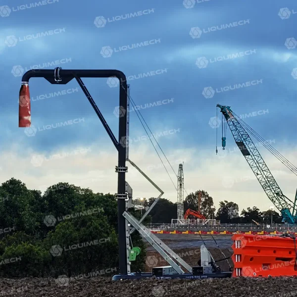 Liquimech HDPE standpipe with winch installed onsite and field-ready for industrial and municipal projects