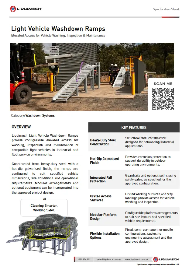 Liquimech Light Vehicle Washdown Ramps Specification Sheet
