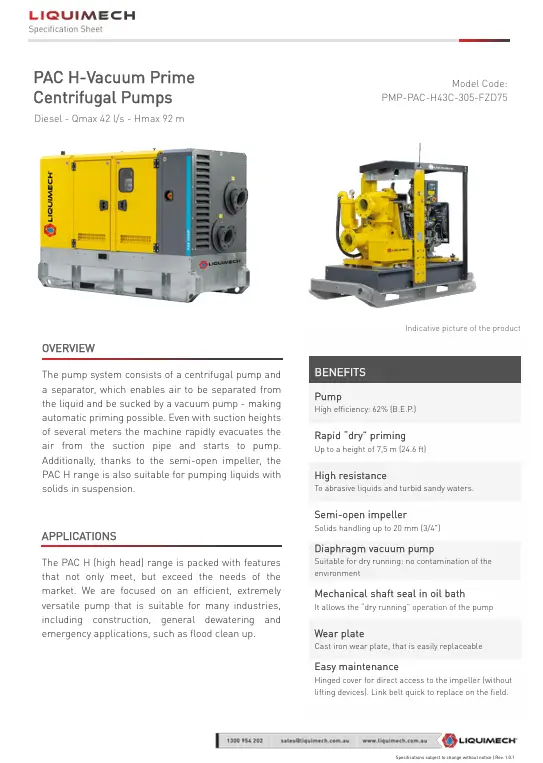 Liquimech PAC H-Vacuum Prime Specification Sheet