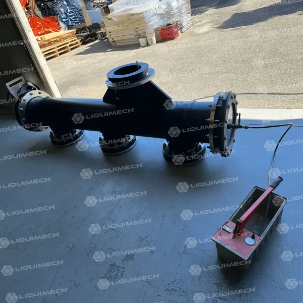 Liquimech Pipe spool undergoing instrumentation testing in workshop to ensure system integrity and quality compliance