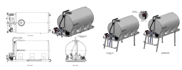 Liquimech Portable Water Cart Rendered General Assembly Drawing.