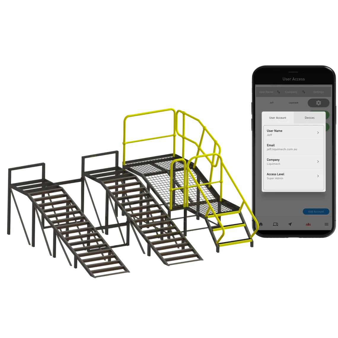 Liquimech Wash Down Access Platforms and Walkways designed with software for harsh mining and site conditions