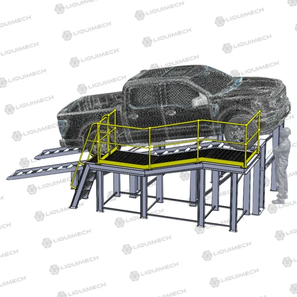 Liquimech Wash Down Access Platforms and Walkways reducing risk of slips and falls during vehicle cleaning operations