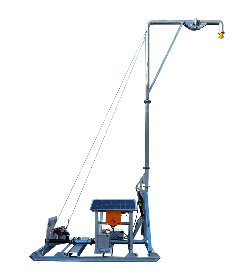 Liquimech automated overhead spray system for dust control in mining operations, remote-controlled for safety and efficiency.
