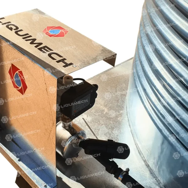 Liquimech customisable portable water storage tank and pump system featuring pump, filtration, and solar-powered components
