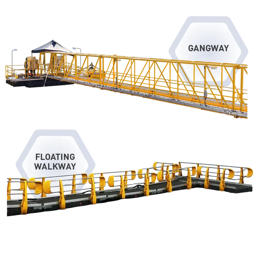Liquimech floating walkway and industrial gangway solutions for mining, civil, construction and water infrastructure access