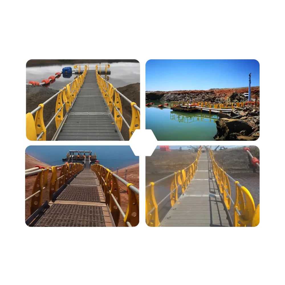 Liquimech floating walkway gallery image featuring the system in operation