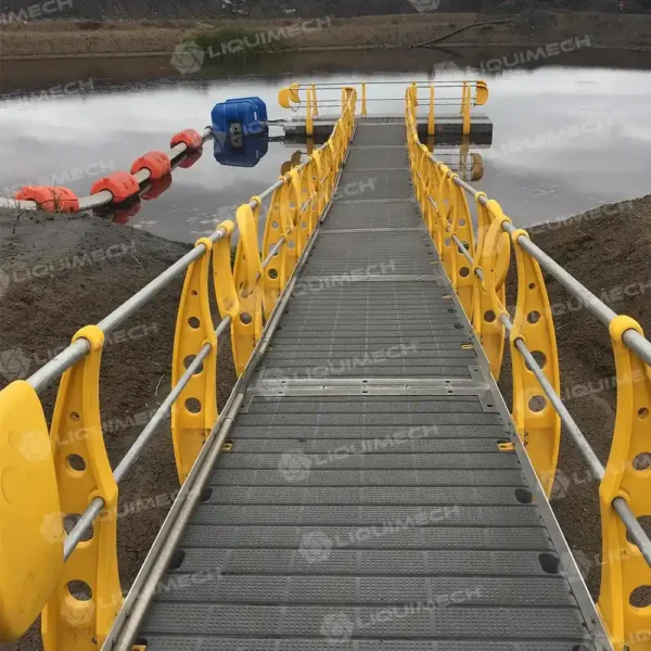 Liquimech floating walkway with high-visibility modular handrails and polyethylene flotation modules