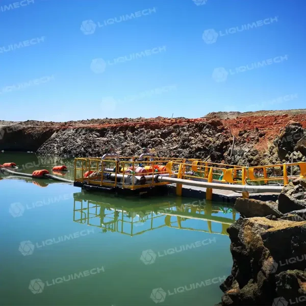 Liquimech floating walkway with modular handrails providing safe access to water-based infrastructure