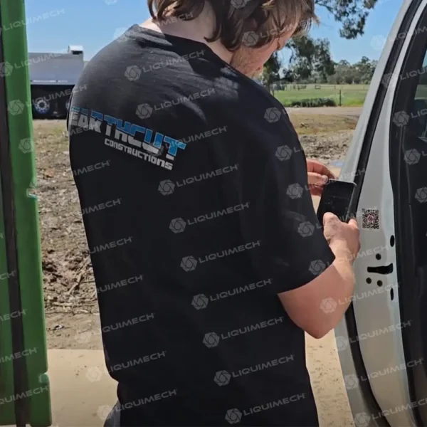 Liquimech fuel tracking system mobile app with QR code scanning for controlled fuel access
