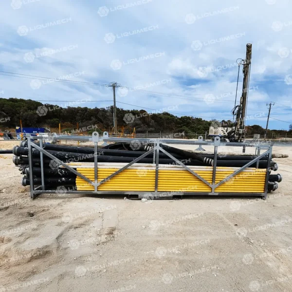 Liquimech heavy-duty hose and pipe storage racks to prevent damage and trip hazards.