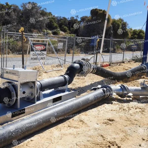 Liquimech high-pressure hose assembly integrated in flow control system for regulating water movement in industrial operations.