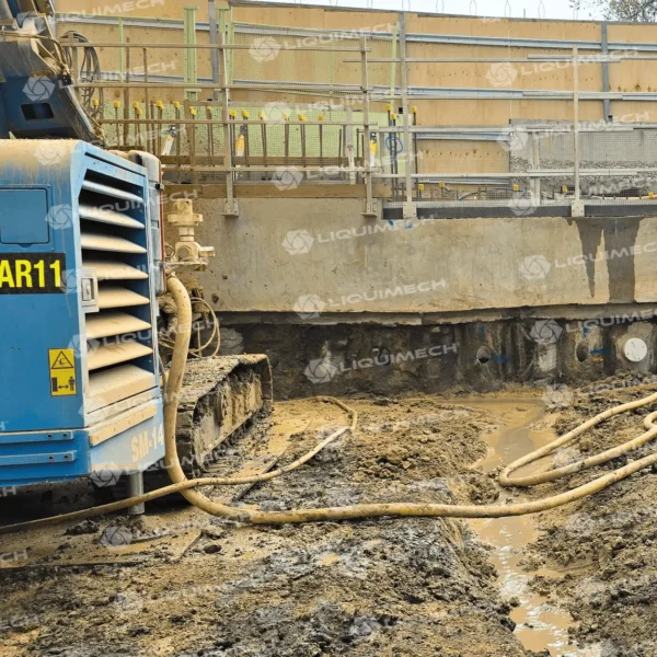 Liquimech hose assemblies connected to portable pumps on construction site