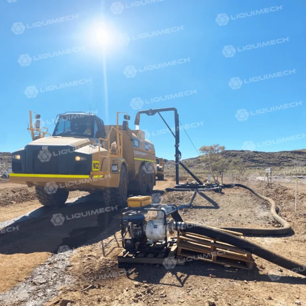 Liquimech hose assembly connected to automated standpipe system for controlled bulk water access on civil site.