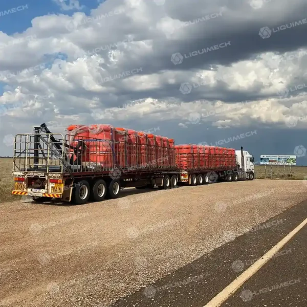 Liquimech hose float loaded on a truck for site delivery