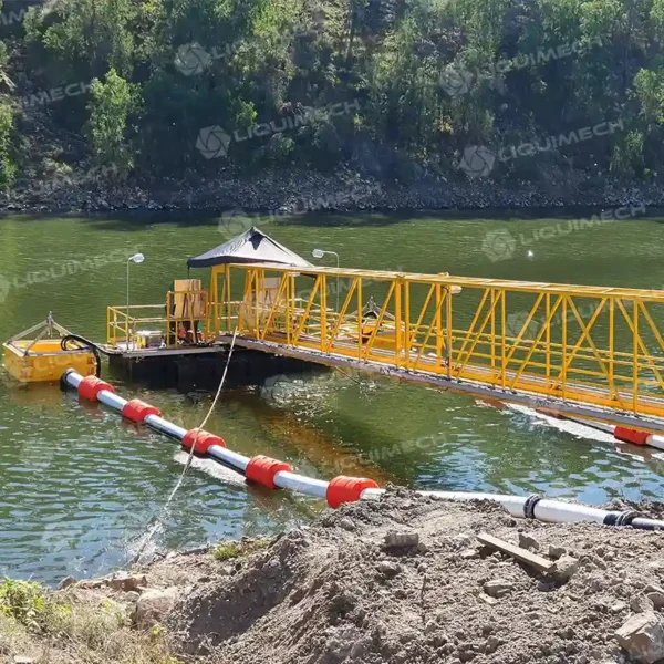 Liquimech industrial gangway spanning between elevated platforms and floating structures