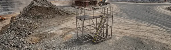 Liquimech mobile vehicle access platform relocated across construction site for wheel wash operations