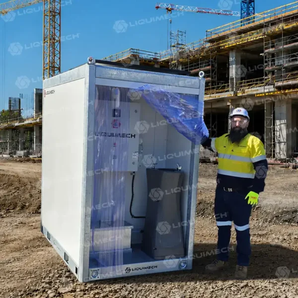 Liquimech mobile water hydration station with chilled water dispensing, bottle-filling options and site-ready construction.