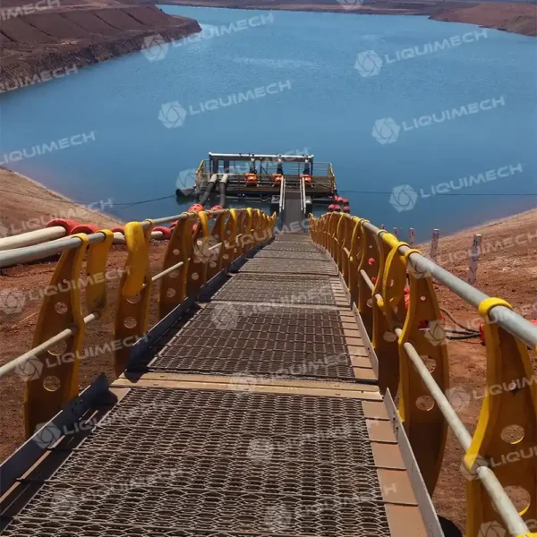 Liquimech modular floating walkway assembled on site with Anti Slip