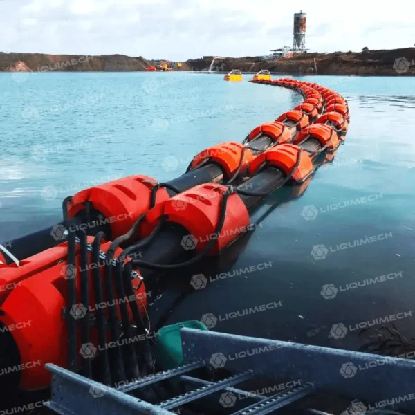 Liquimech pipefloats designed for supporting HDPE pipes in dredging and marine applications.