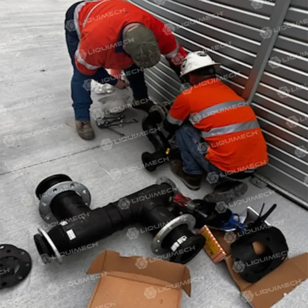 Liquimech pipework installation by technicians onsite
