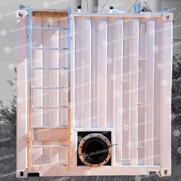 Liquimech portable tank with access ladder and safety rail for secure on-site liquid storage